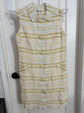 Vintage Sleeveless Collared Yellow Cream Striped Summer Dress